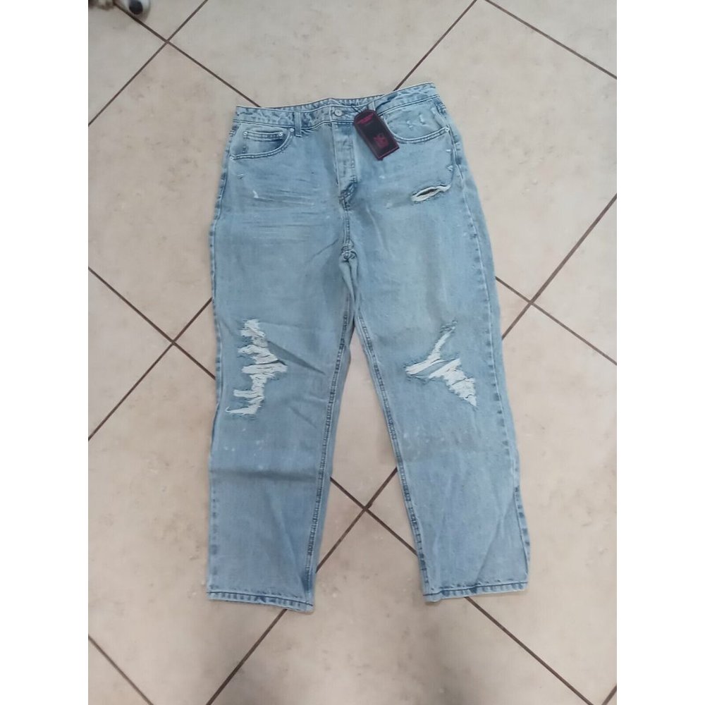 No Boundaries Women's 17 Jeans Straight Super High Rise Button Fly Light Wash #6